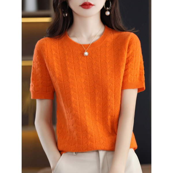 Round neck loose slim cardigan half sleeve t-shirt 51