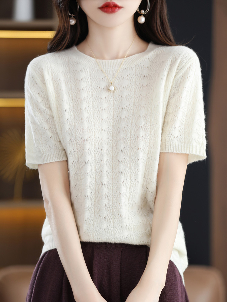 Round neck loose slim cardigan half sleeve t-shirt 51