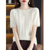 Round neck loose slim cardigan half sleeve t-shirt 51