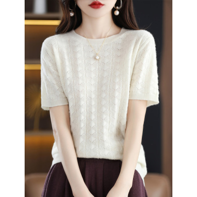 Round neck loose slim cardigan half sleeve t-shirt 51