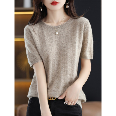 Round neck loose slim cardigan half sleeve t-shirt 51