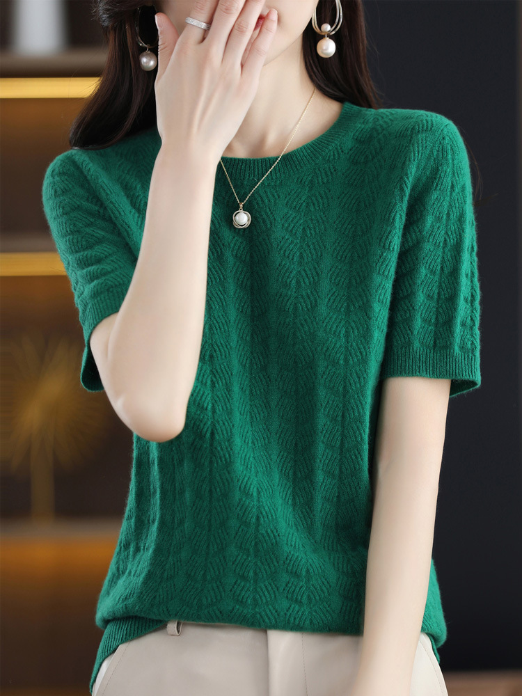 Round neck loose slim cardigan half sleeve t-shirt 51