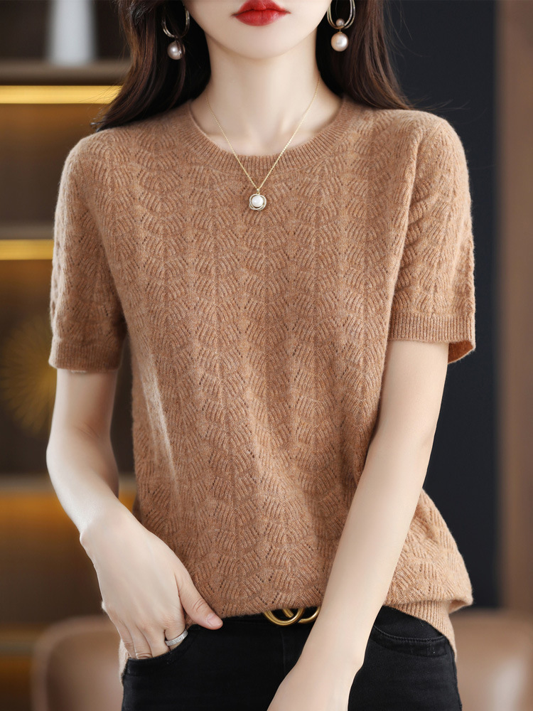 Round neck loose slim cardigan half sleeve t-shirt 51