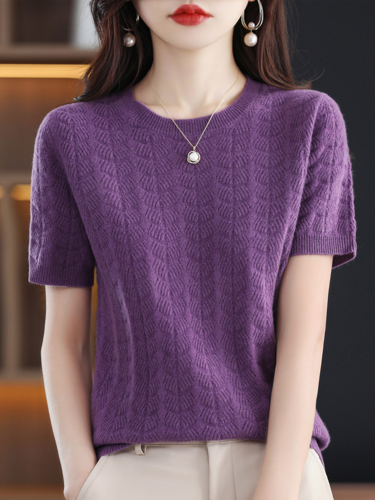 Round neck loose slim cardigan half sleeve t-shirt 51