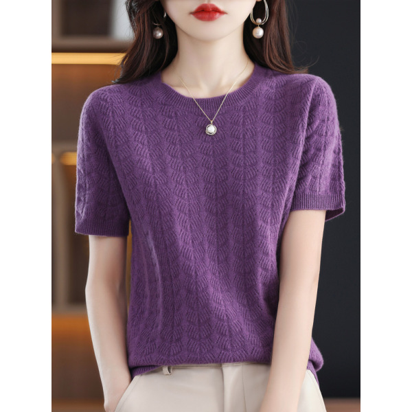 Round neck loose slim cardigan half sleeve t-shirt 51