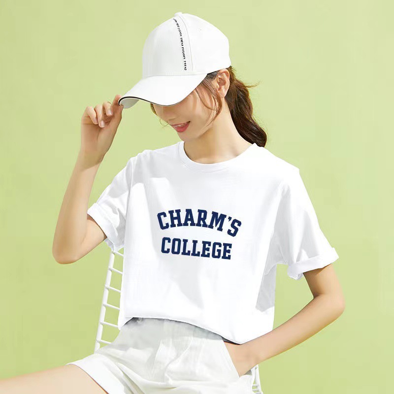 round neck loose t-shirt thin bottoming top western style 149