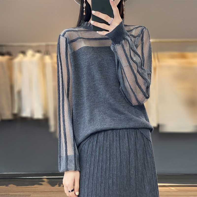 Round neck sweater western style mesh inner knitted bottoming shirt 81