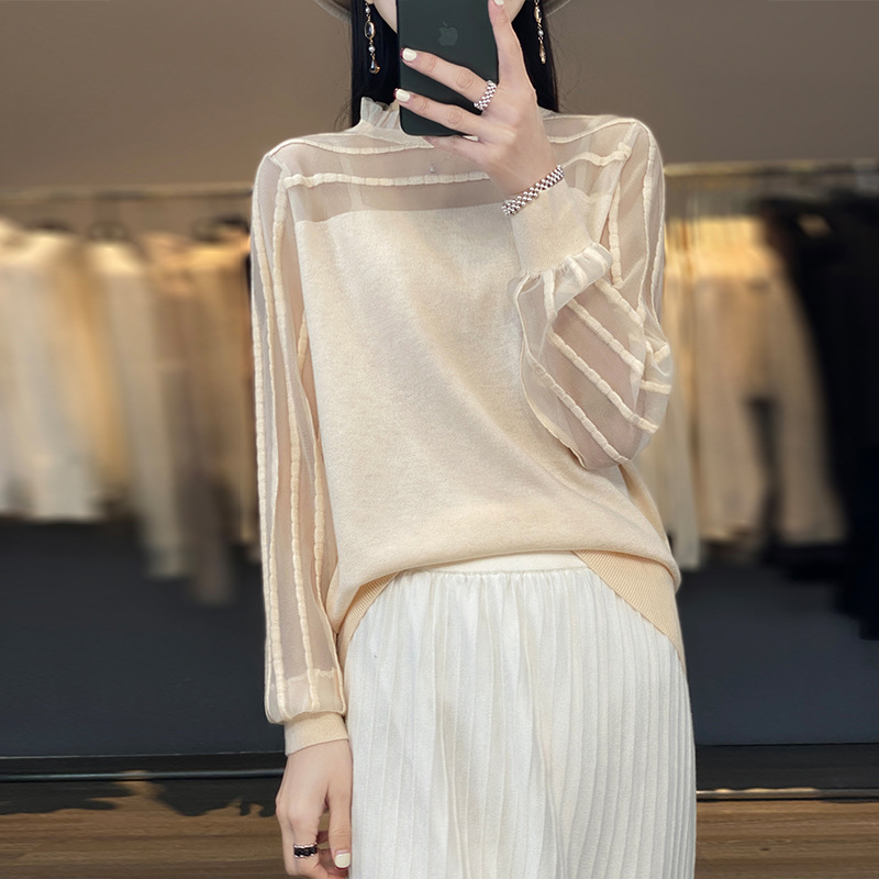 Round neck sweater western style mesh inner knitted bottoming shirt 81