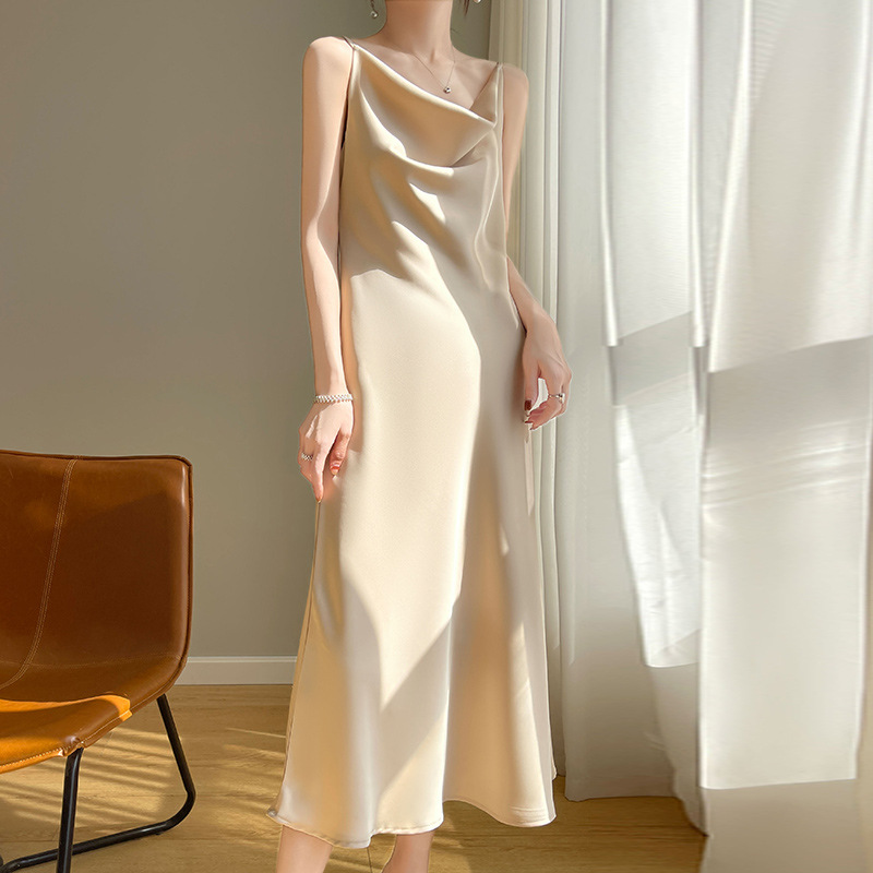 Sexy back strapless sleeveless silk satin A-line skirt 112