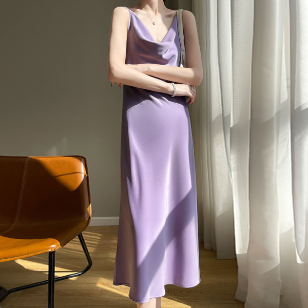 Sexy back strapless sleeveless silk satin A-line skirt 112