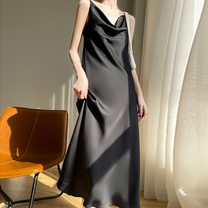 Sexy back strapless sleeveless silk satin A-line skirt 112