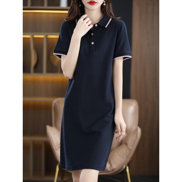 Shirt Collar Cotton A-Line Dress T-Shirt Dress 119