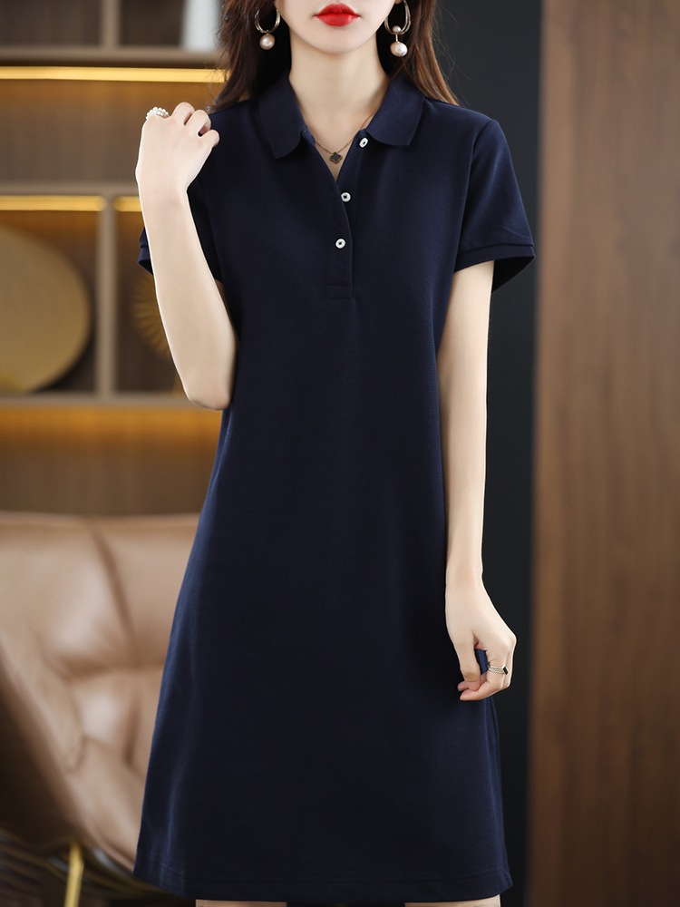 Shirt Collar Cotton A-Line Dress T-Shirt Dress 119