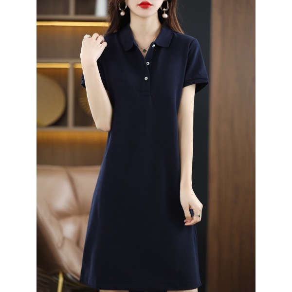 Shirt Collar Cotton A-Line Dress T-Shirt Dress 119