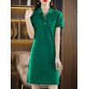 Shirt Collar Cotton A-Line Dress T-Shirt Dress 119