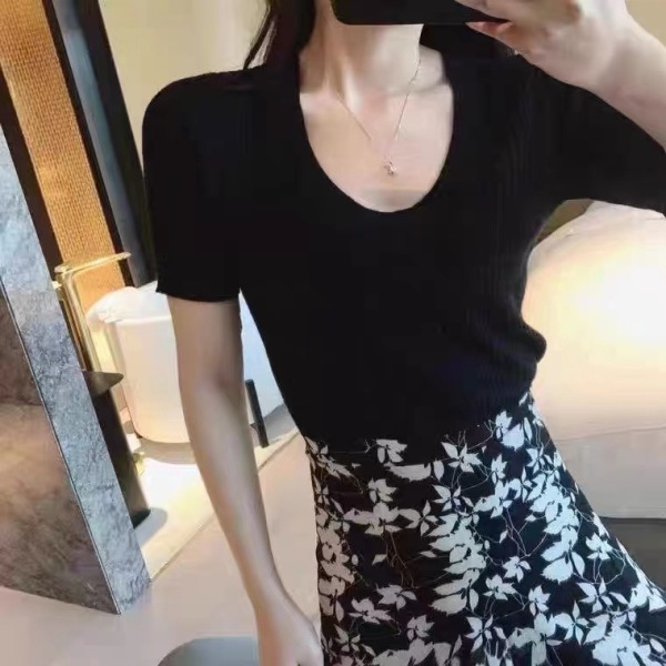 trendy knit bottoming shirt ice silk top 79