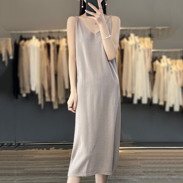 V Neck Dress Cotton Knit Camisole Sleeveless Skirt 110