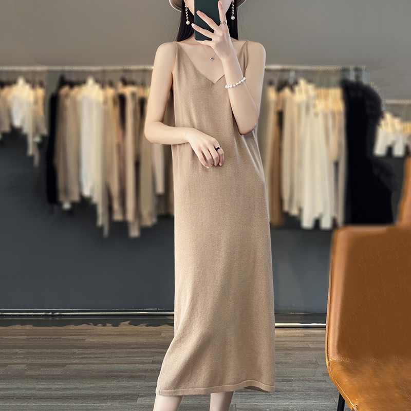 V Neck Dress Cotton Knit Camisole Sleeveless Skirt 110