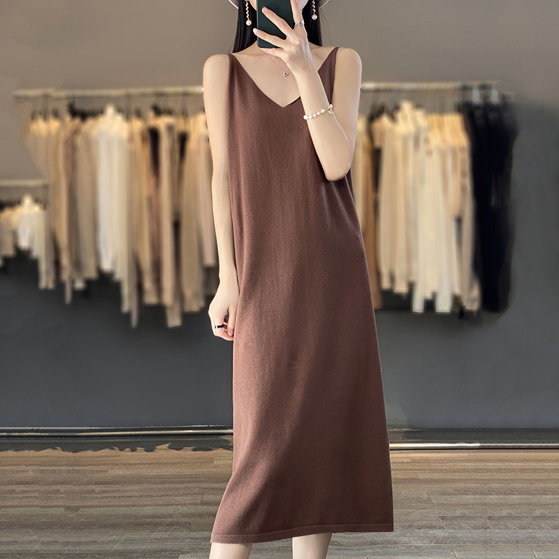 V Neck Dress Cotton Knit Camisole Sleeveless Skirt 110