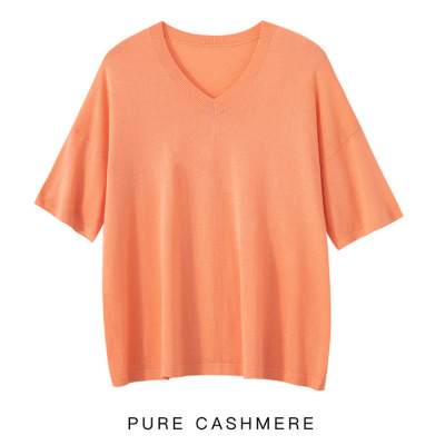 V-neck silk T-shirt women's thin short sleeves 121