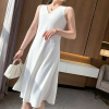 V-neck suspender mid-length skirt women's imitation mulberry silk dress 125