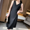 V-neck suspender mid-length skirt women's imitation mulberry silk dress 125