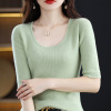 Water drop collar T-shirt fashion simple atmosphere slim fit mid-sleeve top 84