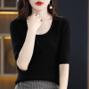 Water drop collar T-shirt fashion simple atmosphere slim fit mid-sleeve top 84