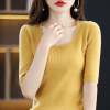 Water drop collar T-shirt fashion simple atmosphere slim fit mid-sleeve top 84