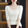 Water drop collar T-shirt fashion simple atmosphere slim fit mid-sleeve top 84