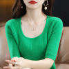 Water drop collar T-shirt fashion simple atmosphere slim fit mid-sleeve top 84