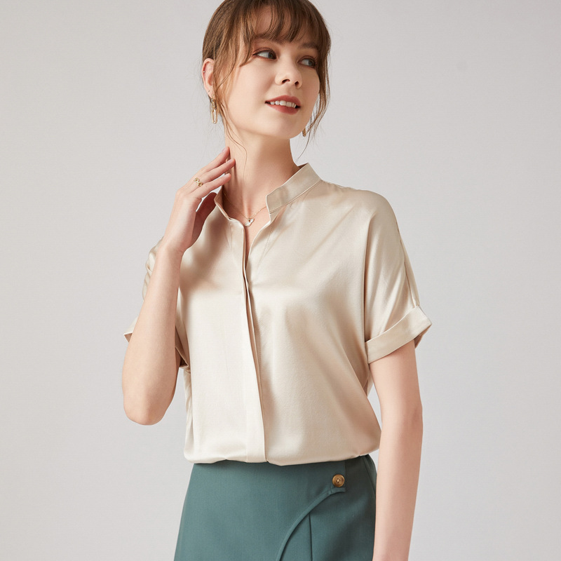 Women's artistic and intellectual temperament solid color shirt 140