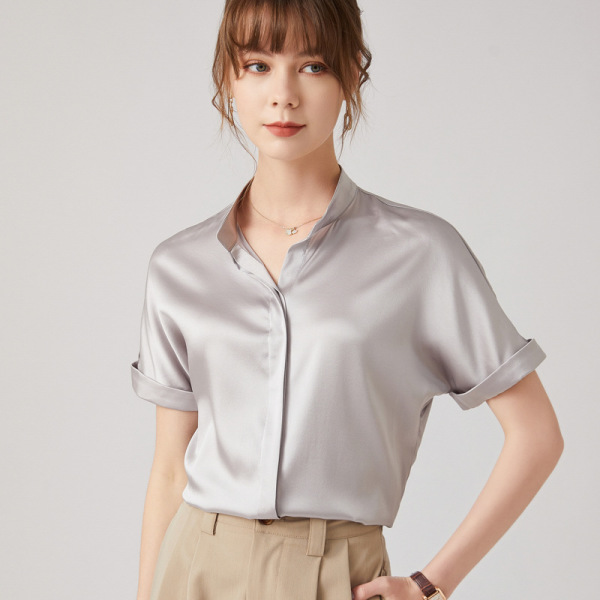 Women's artistic and intellectual temperament solid color shirt 140