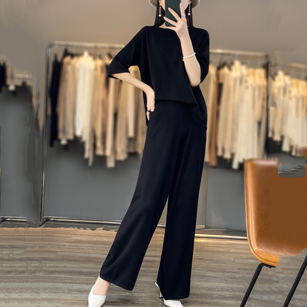 women's loose round neck short sleeve wide leg pants 61