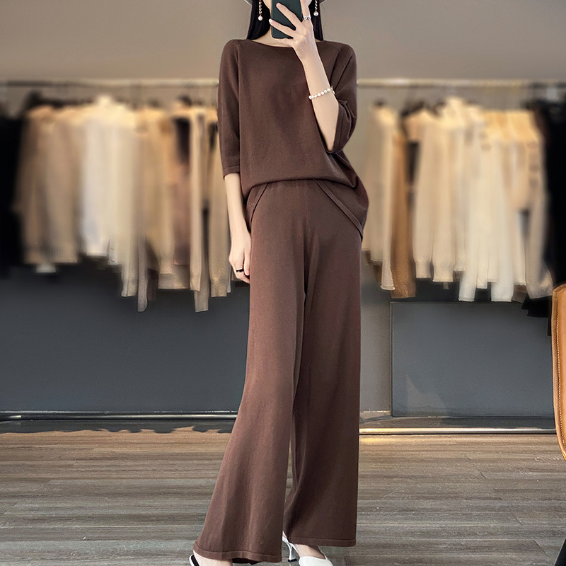 women's loose round neck short sleeve wide leg pants 61