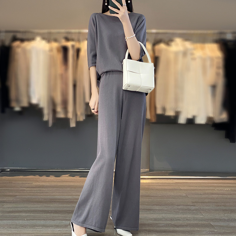 women's loose round neck short sleeve wide leg pants 61