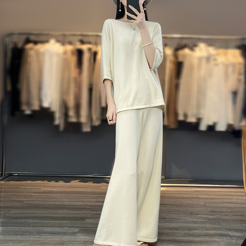 women's loose round neck short sleeve wide leg pants 61