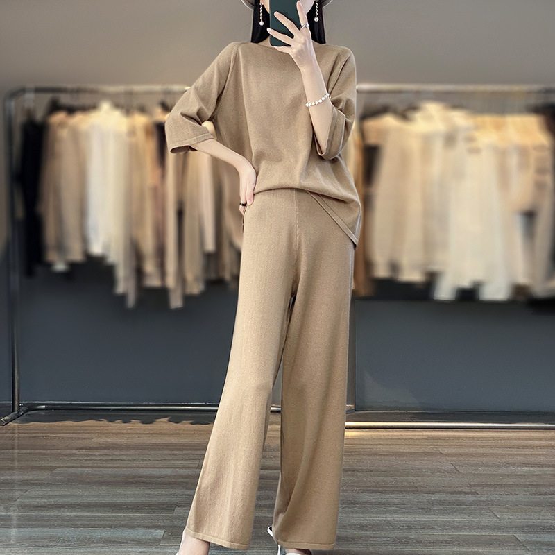 women's loose round neck short sleeve wide leg pants 61