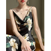 women's mid length knee length sleeveless printed suspender dress 133