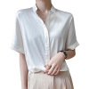 Women's silk white shirt stand collar short sleeve top 106