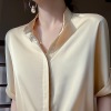 Women's silk white shirt stand collar short sleeve top 106
