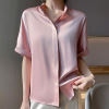 Women's silk white shirt stand collar short sleeve top 106