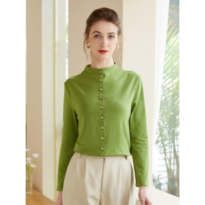 women's stand collar shirt long sleeve cotton shirt 93