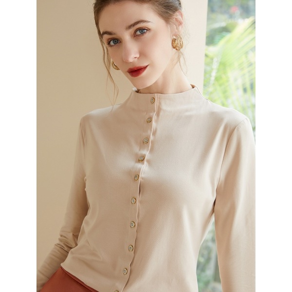 women's stand collar shirt long sleeve cotton shirt 93