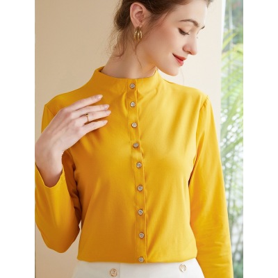 women's stand collar shirt long sleeve cotton shirt 93