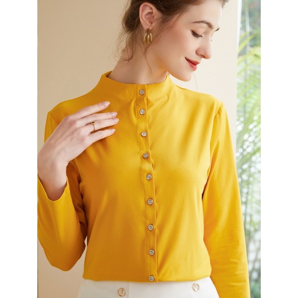 women's stand collar shirt long sleeve cotton shirt 93