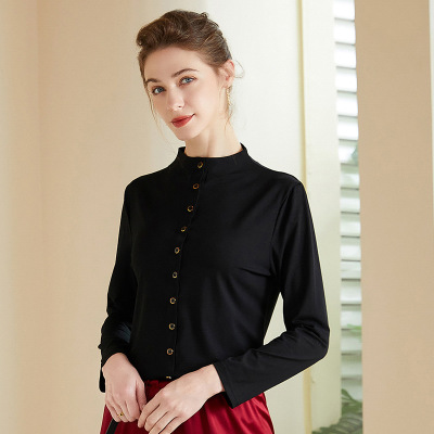 women's stand collar shirt long sleeve cotton shirt 93
