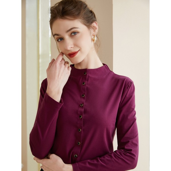 women's stand collar shirt long sleeve cotton shirt 93