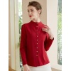 women's stand collar shirt long sleeve cotton shirt 93