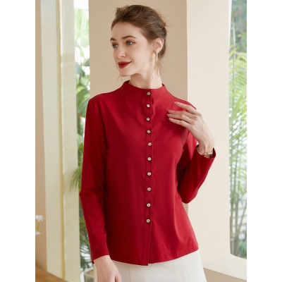 women's stand collar shirt long sleeve cotton shirt 93